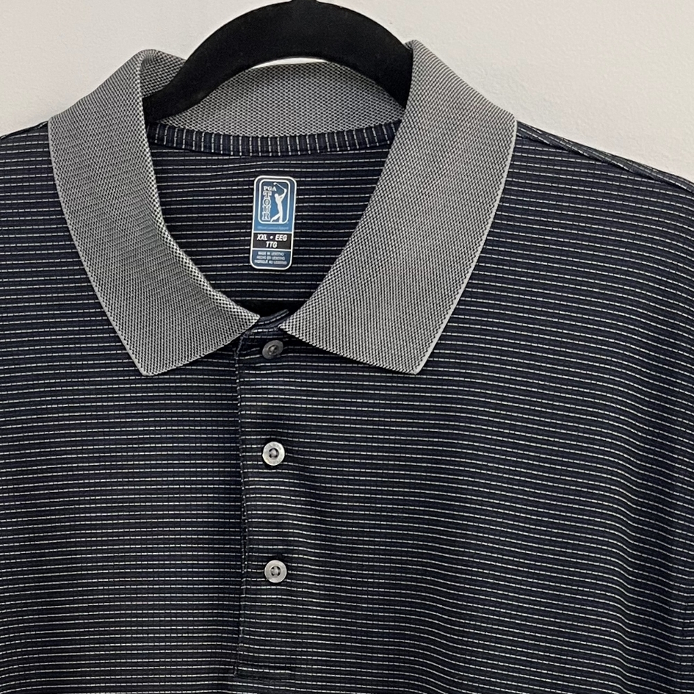 PGA Tour Men's Black and Gray Striped Golf Polo
